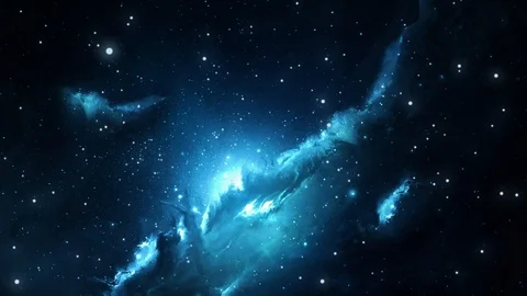 Celestial teal space universe with stars and galaxies moving in 3d space Stock Footage 116409657