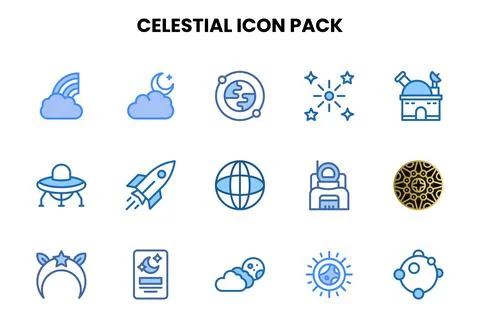 Celestial Two Colour Bundle Icons Pack Stock Illustration