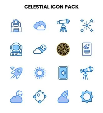Celestial Two Colour Collection Icons Pack Stock Illustration