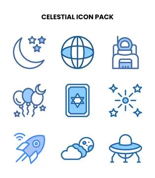 Celestial Two Colour Set Icons Pack Stock Illustration