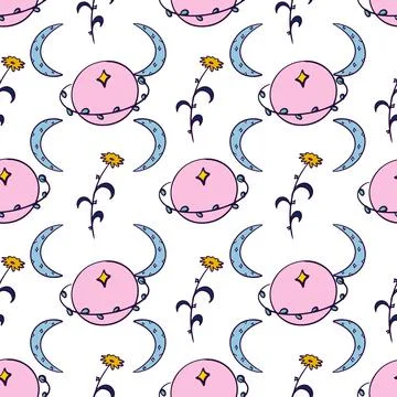 Celestial vector seamless pattern design on white background Stock Illustration