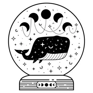 Celestial whale in stellar magic ball. Stock Illustration