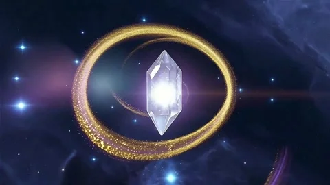 Celestial White Crystal with Rotating Purple and Gold Energy Rings Loop 4K 库存影片 331927190