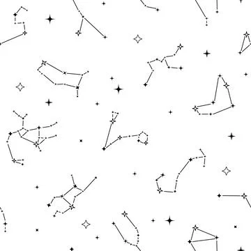 Celestic seamless pattern constellations and stars on white background. Magic Stock Illustration