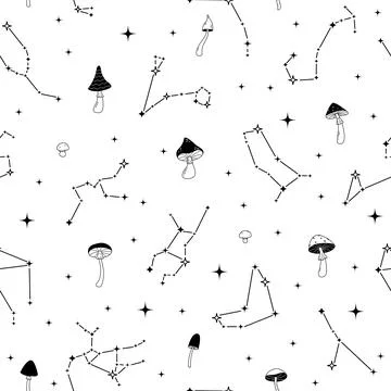 Celestic seamless pattern constellations and stars. Magic zodiac texture. Mys Stock Illustration