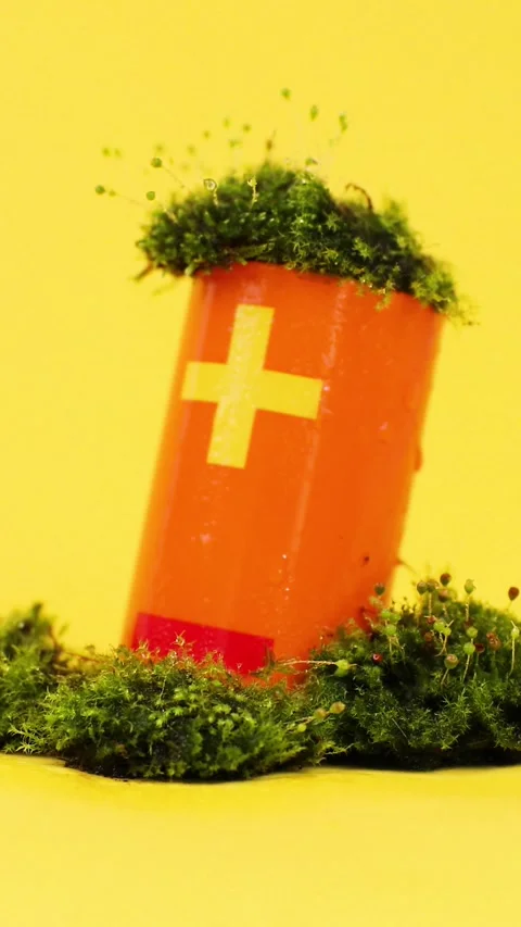 Cell Battery covered in fresh green moss, green energy for mobile Stock Footage 241566043