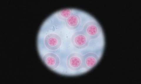 Cell division or Cellular Therapy under microscope 3D illustration Stock Illustration