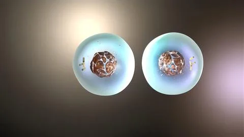 Cell division or cloning cells. Stem cells dividing under the microscope. Stock Illustration