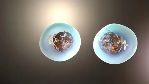 Cell division or cloning cells. Stem cells dividing under the microscope. Stock Illustration