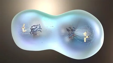 Cell division or cloning cells. Stem cells dividing under the microscope. Stock Illustration