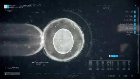 Cell injection, needle injecting biologic material into cell, DNA experiment Stock Footage 72283744