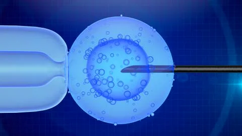 Cell injection, needle injecting biologic material into cell, DNA experiment. Stock Illustration
