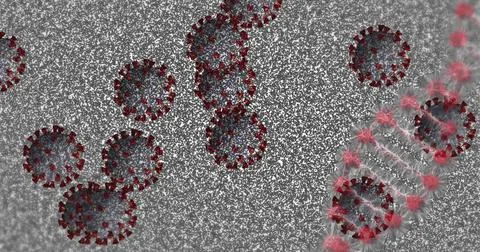 Cell particles and dna strand under microscope, highlighting virus structure Stockillustratie