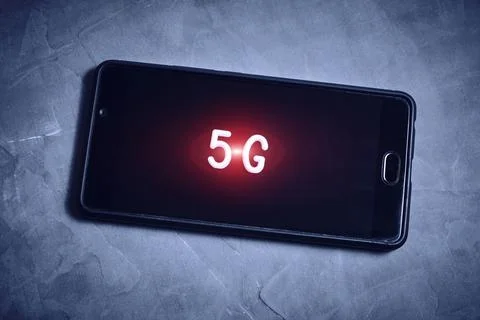 Cell phone with 5G network support.Fifth-generation cellular service. Stock Photos