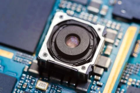 Cell phone camera module with other parts of device, service and repair concept Foto stock