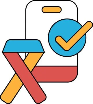 A cell phone with a check mark on it and a ribbon next to it Stock Illustration