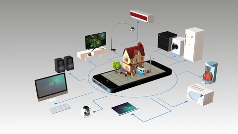 Cell phone connected to various objects in the home Stock Footage 91255767