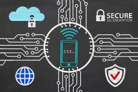Cell Phone Cyber Security Stock Illustration