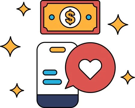 A cell phone with a dollar bill and a heart on it Stock Illustration