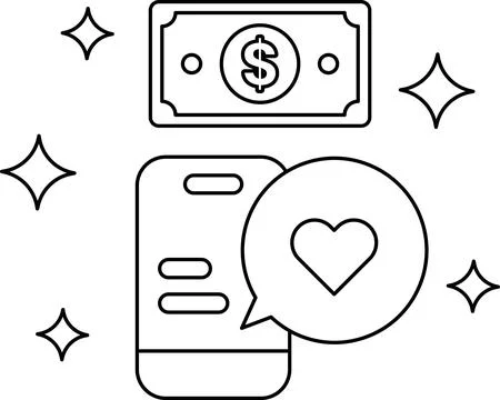 A cell phone with a dollar bill and a heart on it Stock Illustration