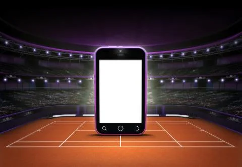 Cell phone with empty screen placed on a clay court Ilustración de archivo