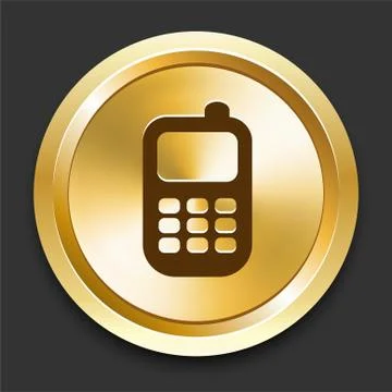 Cell Phone on Golden Internet Button Stock Illustration