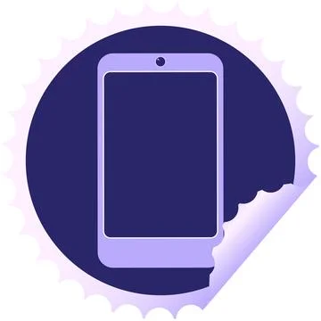Cell phone graphic vector illustration round sticker stamp in bright neon col Stock Illustration