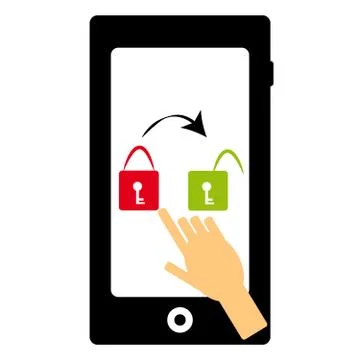 Cell phone with hand on white background Stock Illustration