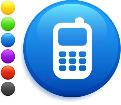 Cell phone icon on round internet button Stock Illustration