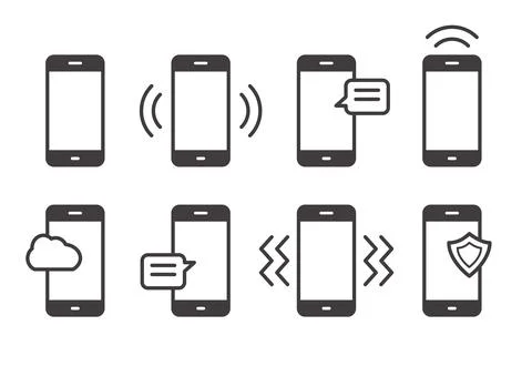 Cell phone icon set. Mobile phone outline symbol illustration. Stock Illustration