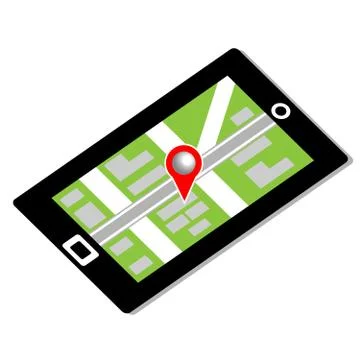 Cell phone with map pin . Gps concept. Stock Illustration