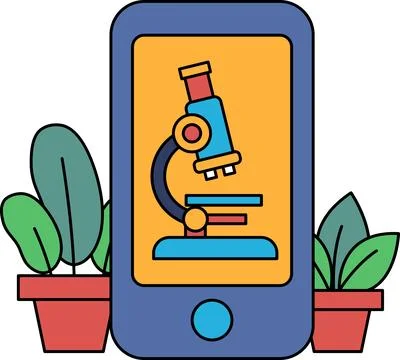 A cell phone with a microscope on the screen Stock Illustration