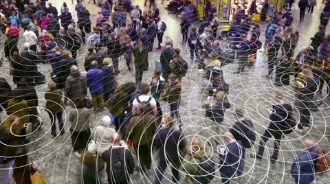 Cell phone radio signals in a crowd of people. Stock Footage