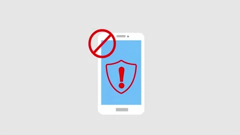 A cell phone with a red exclamation mark and Forbidden mobile use concept a.. Stock Footage 266002696