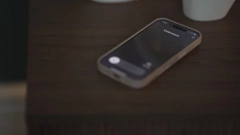 Cell phone ringing on table in the evening by an unknown caller Stock Footage 306696057