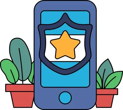 A cell phone with a star and shield on it Stock Illustration