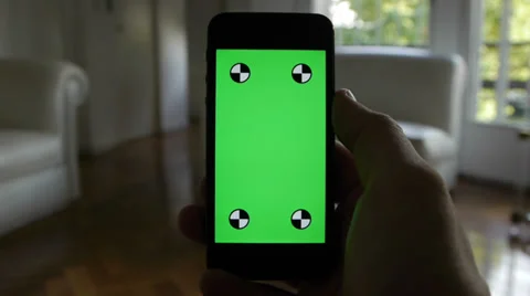 Cell Phone, touch screen, held by hands. Green screen Chroma Key. Close up. Stock Footage 35910619