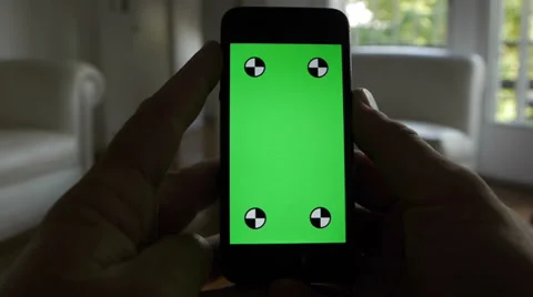 Cell Phone, touch screen, held by hands. Green screen Chroma Key. Close up. Stock Footage 35911727