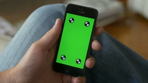 Cell Phone, touch screen, held by hands. Green screen Chroma Key. Close up. 4K Video stock 42270129