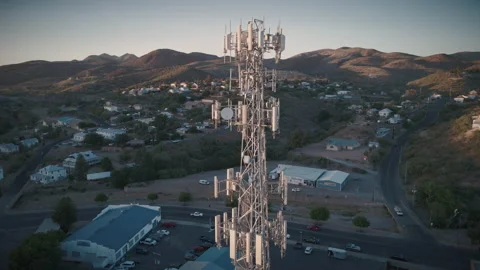 Cell phone tower in a small town Stock Footage 201762648