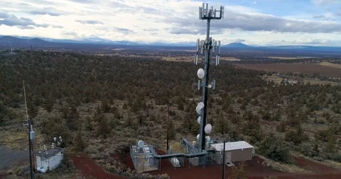 Cell Phone Tower, Telecommunications tower in Eastern Oregon Stock Footage 124357571