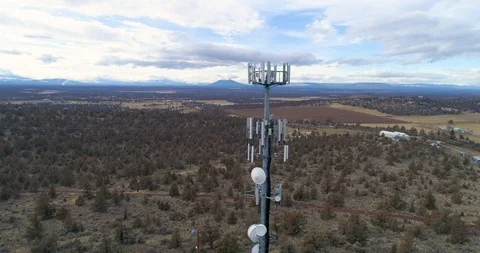 Cell Phone Tower, Telecommunications tower in Eastern Oregon Stock Footage 124358940