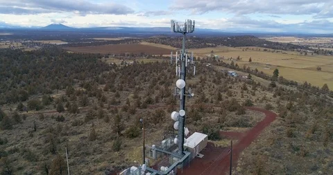 Cell Phone Tower, Telecommunications tower in Eastern Oregon Stock Footage 124359663