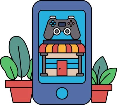 A cell phone with a video game controller on it Stock Illustration
