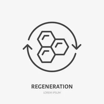 Cell regeneration line icon, vector pictogram of collagen repair. Skincare Illustrazione stock