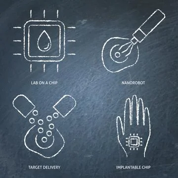 Cell research and studies chalkboard icon set Illustrazione stock