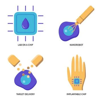 Cell research and studies flat icon set Stock Illustration