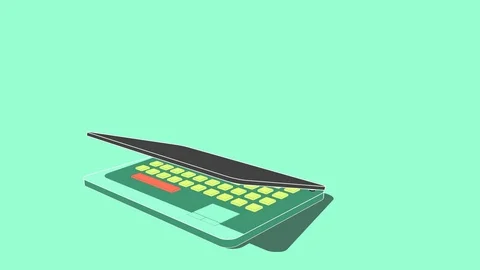 Cell shading computer. Toon style laptop opening.  Visit us recommendation. 動画素材 126919772