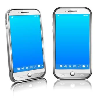 Cell Smart Mobile Phone White 3D and 2D Stock Illustration