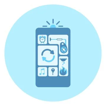 Cell Smart Phone Icon With Applications Interface On Blue Background Stock Illustration
